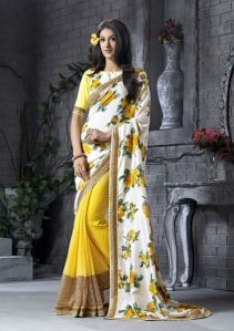 Digital Printed Yellow Party Wear Saree
