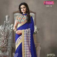 Embroidered Blue Faux Georgette Party Wear Saree