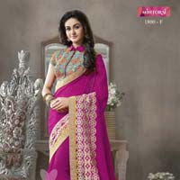 Designer Embroidered Magenta Faux Georgette Party Wear Saree