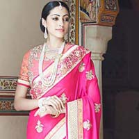 Designer Embroidered Shaded Pink Party Wear Saree