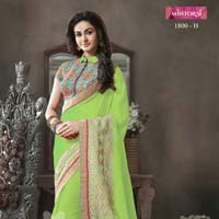 Designer Green Embroidered Faux Georgette Party Wear Saree