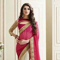 Designer Pink & Cream Bridal Saree