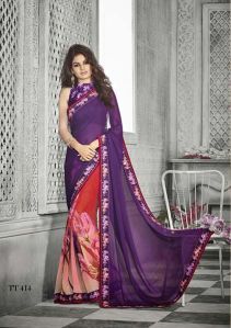 DESIGNER PRINTED PURPLE & RED GEORGETTE PARTY WEAR SAREE