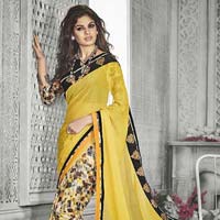 DESIGNER PRINTED YELLOW GEORGETTE PARTY WEAR SAREE