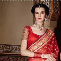 Ethnic Designer Embroidered Red Party Wear Saree