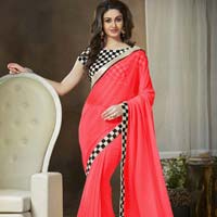 Red Designer Embroidered Faux Georgette Party Wear Saree