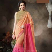 Shaded Pink Embroidered Ethnic Party Wear Saree