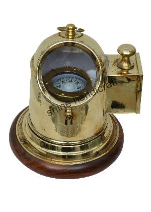 Brass Binnacle Compass Lamp Nautical Compass with wooden base