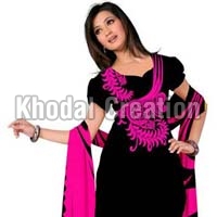 Amazing black and pink colored  Straight Suit chanderi