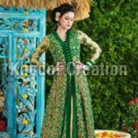 Beautiful Green and Cream Colored  Anarkali Suit