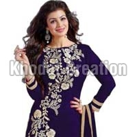Blue Colored Embroidered Straight Suit