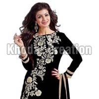 Fancy Black colored Embroidered Straight Suit
