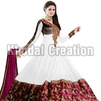 Fancy White Colored  Anarkali Suit