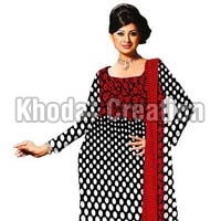 Fashionable red and black colored Straight Suit chanderi