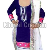 Fashionable White And Blue Patiyala Suit