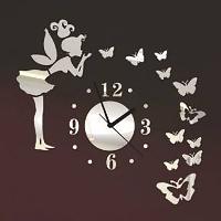 3d DIY Wall Art Girl Band Butter Fly Mirror Acrylic Wall Clock-LaserCr