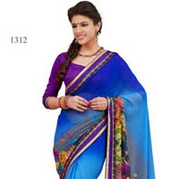 Blue Color Printed Georgette Fancy Saree with Blause