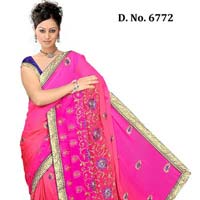 Designer Pink Georgette Party Wear Stonework Saree