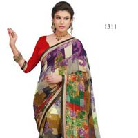 Multi Color Printed Georgette Fancy Saree with Blause