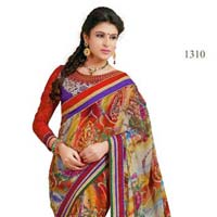 Multi Color Printed Lace Work Georgette  Saree with Blause