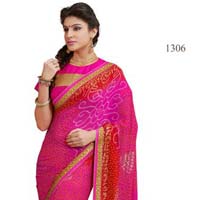 Pink Color Printed Georgette Lace Border Saree with Blause