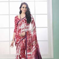 Radhika Fibers Brawn and White Priinted Crepe Silk Saree with Blause