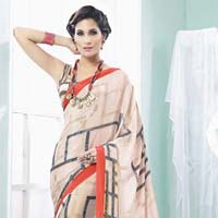 Radhika Fibers Cream Color Creape Silk Printed Saree with Blause