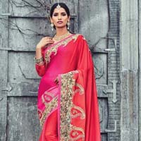Radhika Fibers Dark Pink Color Raw Silk  Lehanga Saree with Blause