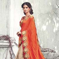 Cream Color Raw Silk Designer Lehenga Saree