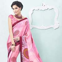 Radhika Fibers Pink Color Printed Crepe Silk Saree with Blause