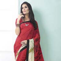 Fibers Red Color Printed Crepe Silk Saree