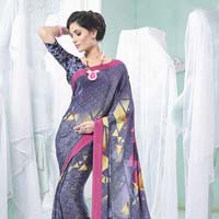 Radhika Fibers Slate Gray Color Crepe Silk Saree with Blause