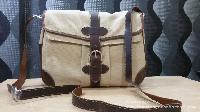 Ladies Leather Canvas Combination Hand Bags