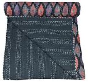 Ikat Kantha Stitch Reversible Bedspread