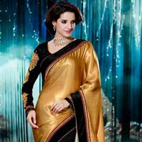Stylish Georgette Designer Saree with Gold and Black Color - 9277