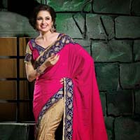 Stylish Jacquard Designer Saree with Beige and Pink Color - 9276