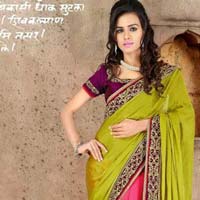 Stylish Jacquard Designer Saree with Pink and Green Color - 9272