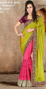 Stylish Jacquard Designer Saree With Pink and Green Color - 9272