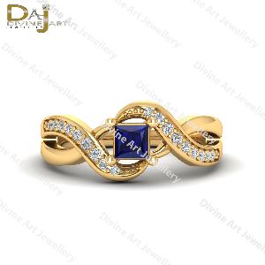 14kt Yellow Gold Blue Saphire and Swarovski Diamond Rig