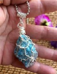 Hand Wire Wrapped Blue Apatite Pendant
