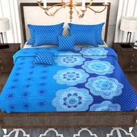 Factorywala Premium Cotton Floral Print Blue Colour Single Bed Sheet