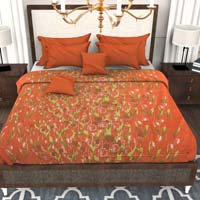 Factorywala Premium Cotton Floral Print Orange Colour Single Bed Sheet