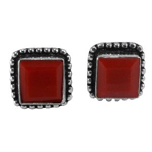 Red Coral Gemstone Earring
