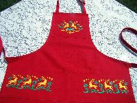 red embroidered apron