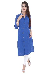 Saubhagyawatifashions Blue Wood button cotton kurti