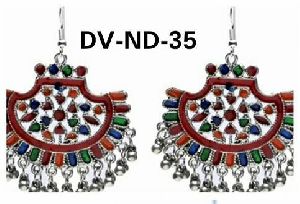Enamelled Oxidised Afghani Chandbali Earrings