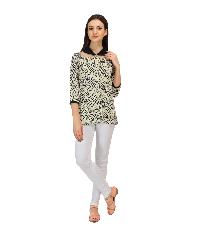 Cream Crepe Printed Western Shirt