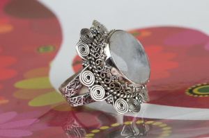 Faceted Rainbow Moonstone Gemstone Ring