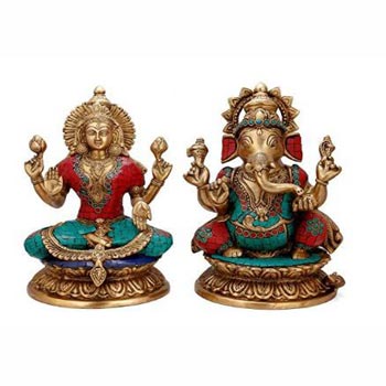 Brass Stone Work Laxmi Ji & Ganesh Statue