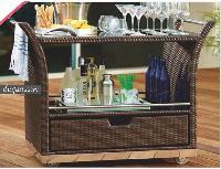 Wicker Brown Garden Rattan Bar Accessories Trolley